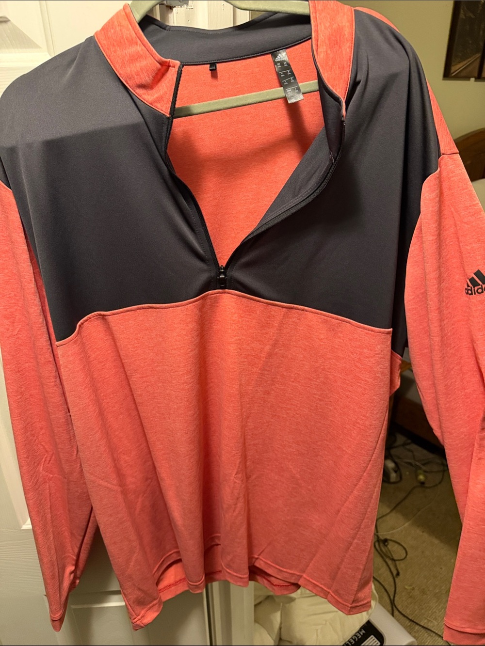 adidas Coral and Black Quarter-Zip Crew Pullover